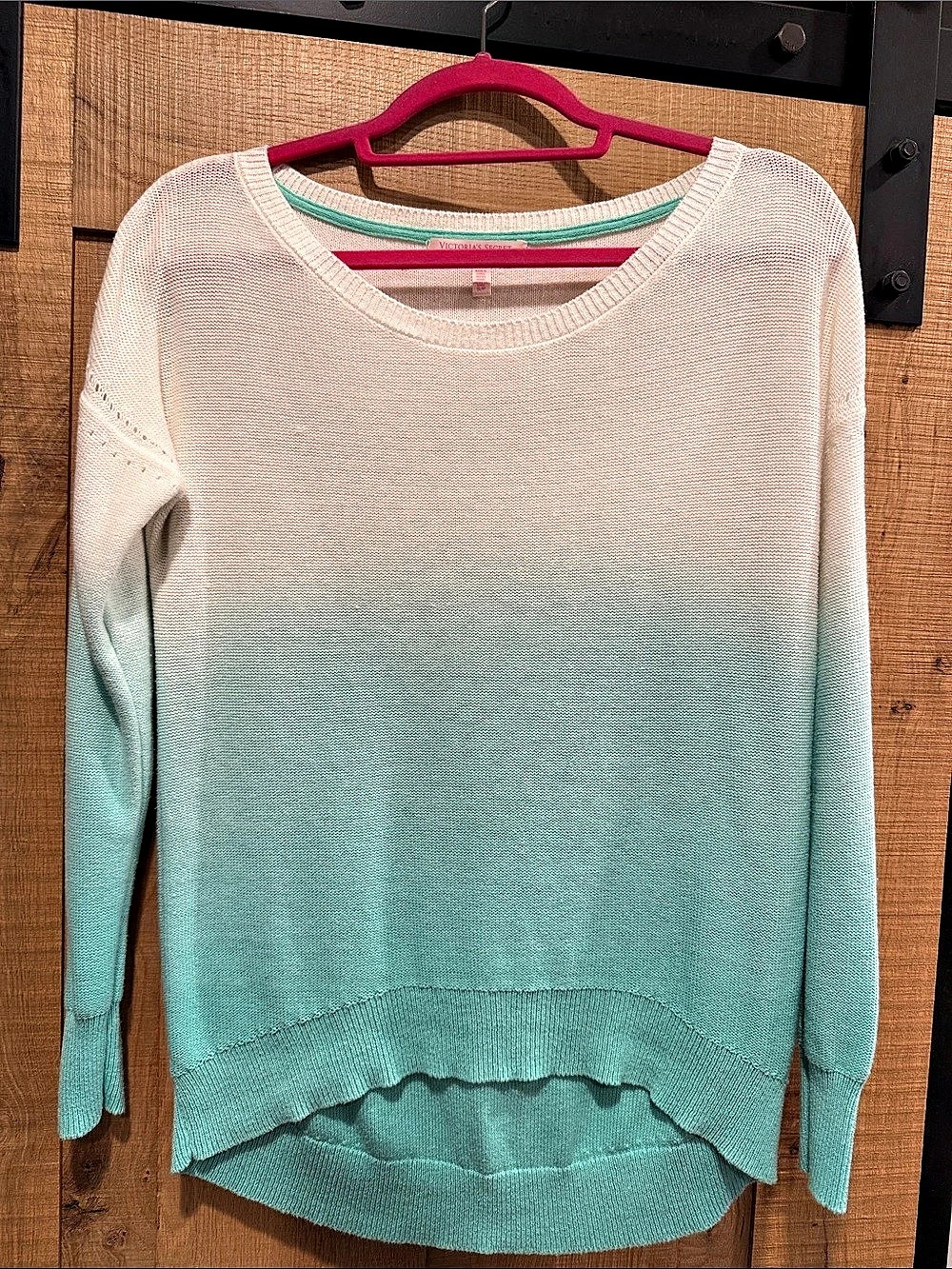Victoria's Secret Ombre Scoop Neck Sweater in White & Green